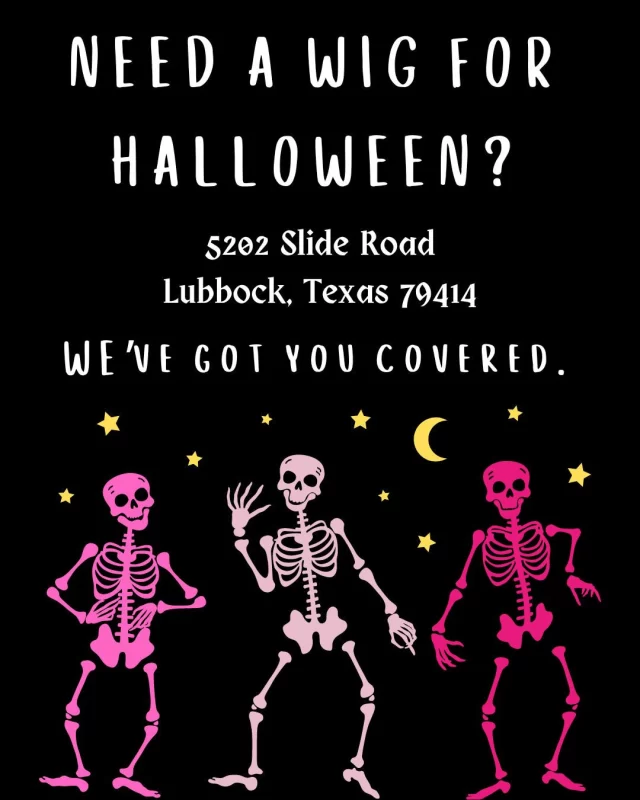 Need a wig to add to your halloween costume?⁠
⁠
We are stocked up fun, colorful wigs, no matter what character you are trying to portray. Stop by today to get your finishing touches for this spooky season!👻⁠
-⁠
-⁠
-⁠
-⁠
-⁠
-⁠
#BestSalon #TopSalon #LubbockSalon #LubbockStylists #Hairpieces #Wigs #Braids #HairUWear #RaquelWelch #Gabor #HairDo #JonRenau #PaulMitchell #TheBalmCosmetics #HIM #HIMbyHairUWear #KIDZByHairDo #Hair #HairSalon #Haircuts #Highlights #Haircolor #Hairstyles #GABORwigs #RaquelWelchwigs #HairUWear_inc #Ponytails #PetraHairDesign